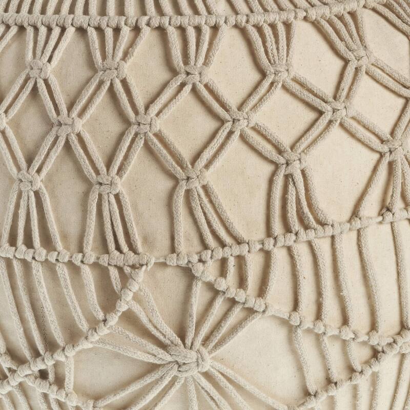 HomeRoots 20" Cream 100% Cotton Ottoman