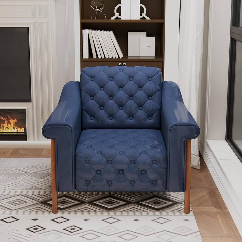 Cozy Accent Chair,PU Leather Modern Living Room Chairs,Mid-Century Office Reading Chair,Single Sofa,Armchair