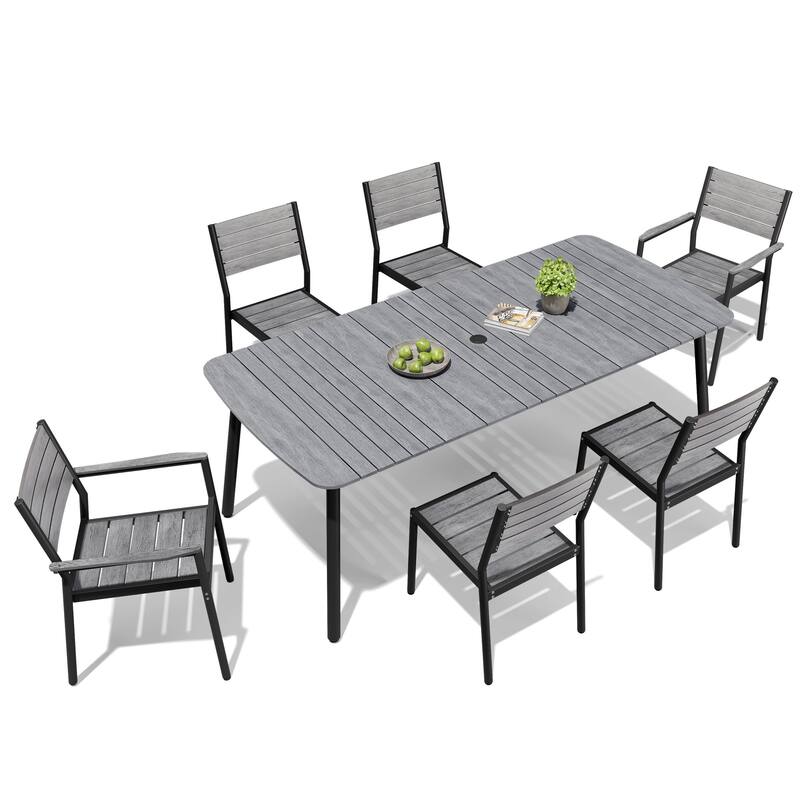 Outdoor 7/9-Piece Patio Dining Set Rectangular Dining Table with Stackable Chairs