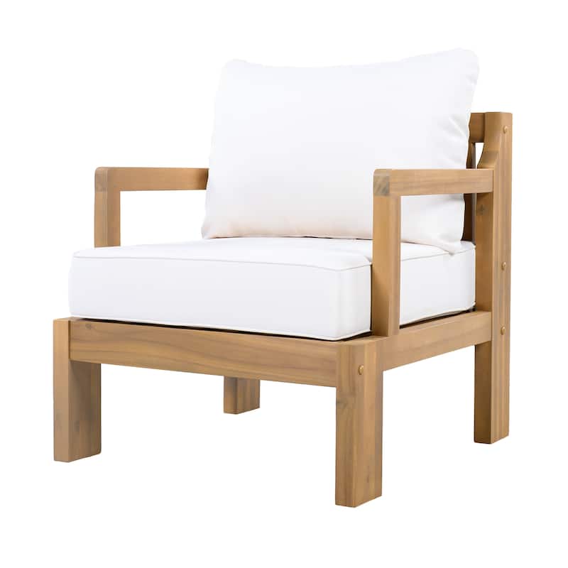 Christopher Knight Home - Modern Outdoor Acacia Wood Patio Club Chair Set with Removable Water-Resistant Cushions, Set of 2