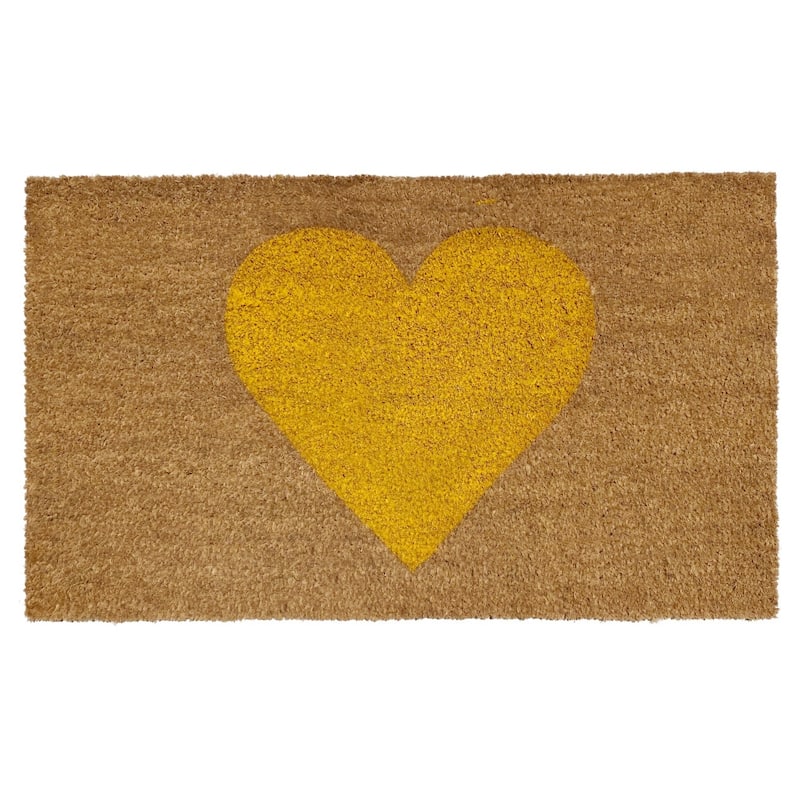 HomeRoots 24" X 36" Brown And Yellow Heart Outdoor Coir Door Mat - 24.00' X '36.00