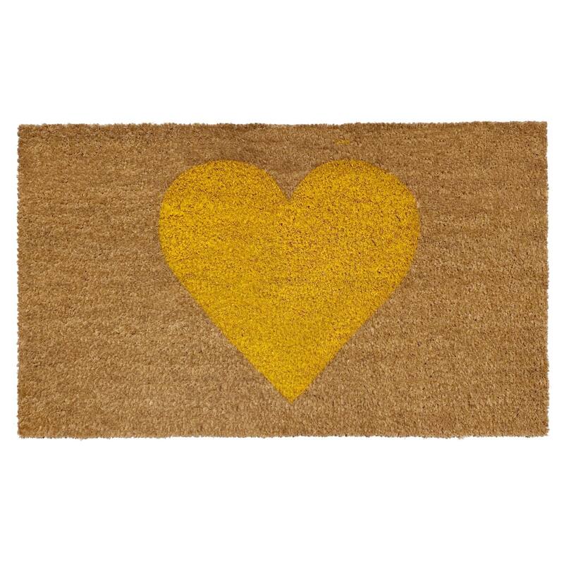 HomeRoots 24" X 48" Brown And Yellow Heart Outdoor Coir Door Mat - 24.00' X '48.00