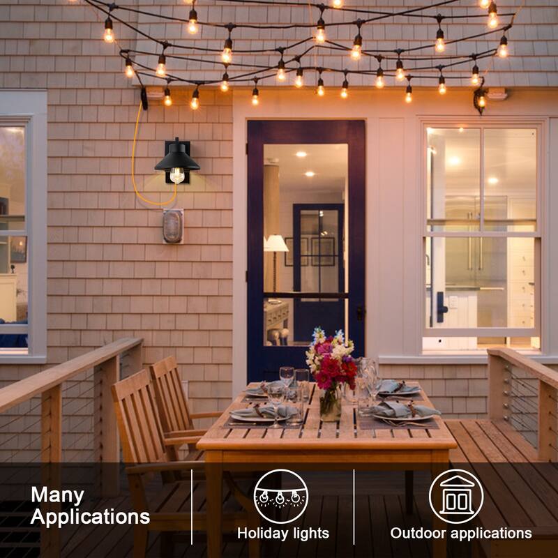 1-Light Matte Black Outdoor Barn Light Built-In GFCI Outlets