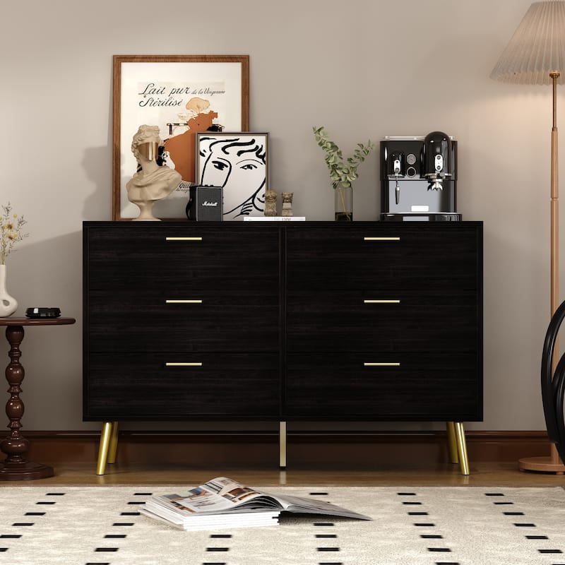 FUFU&GAGA Modern Double 6-Drawer Dresser Chest Of Drawers Cabinet - 47.2"-DrakBrown