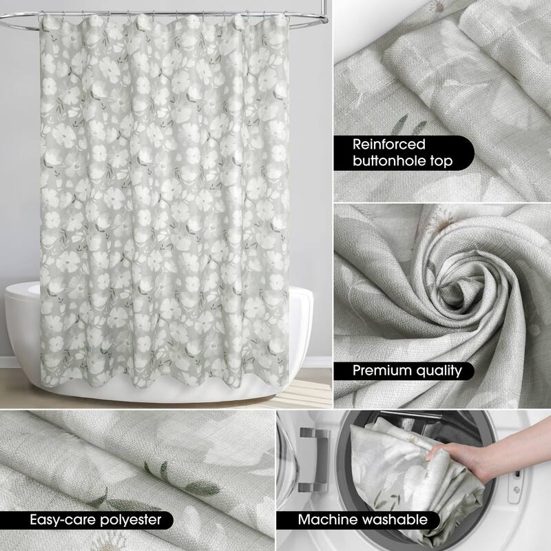 Monotone Floral Grey Shower Curatin