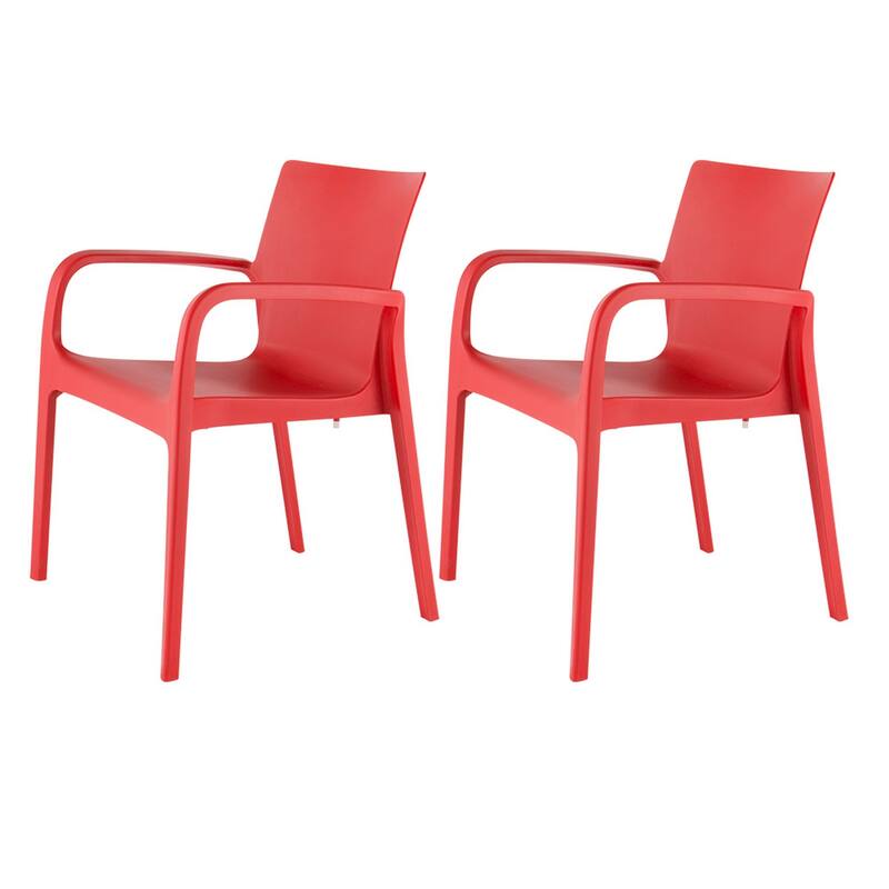 HomeRoots Set of Two Red Heavy Duty Plastic Outdoor Stacking Dining Chairs