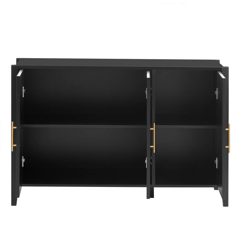 Stylish 3-Door Sideboard Buffet Cabinet with Vertical Pattern & Metal Handles for Hallway & Living Room