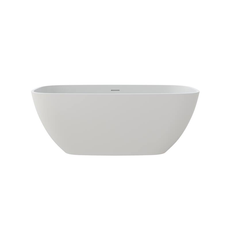 59 in. Freestanding Solid Surface Soaking Bathtub in Matte White, Modern Oval Design with Center Drain