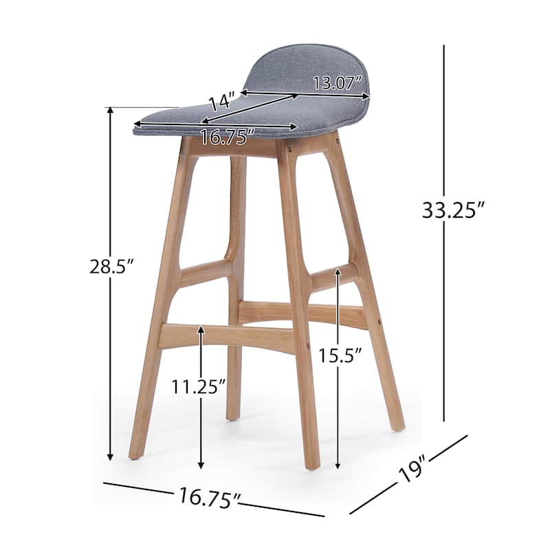 Roomfitters Mid-Century Modern Upholstered Low Back Barstools, 28.5-Inch Counter Height, Set of 2