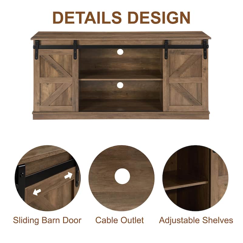 Homy Casa 58'' Farmhouse TV Stand. Sliding Barn Doors, Storage Cabinet