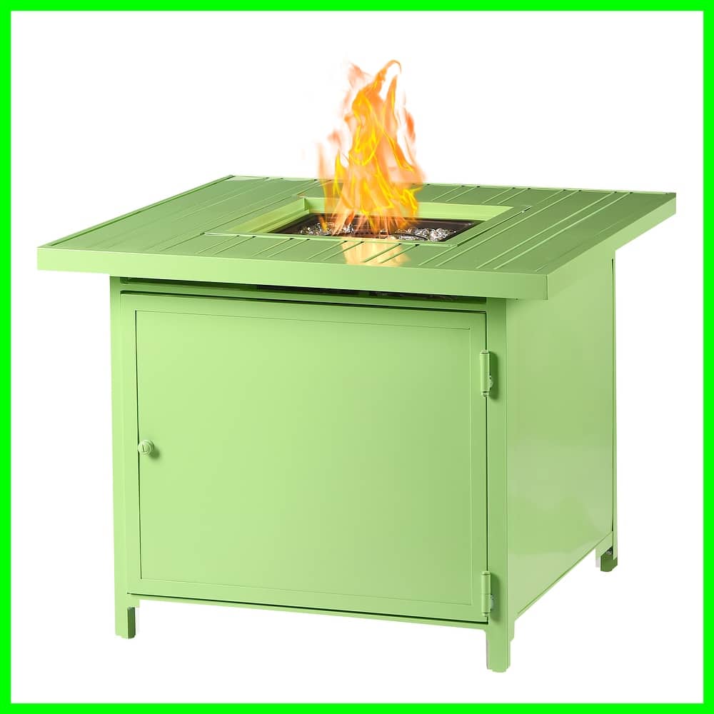 Square 32 in. x 32 in. Aluminum Propane Fire Pit Table with Glass Beads, Two Covers, Lid, 37,000 BTUs