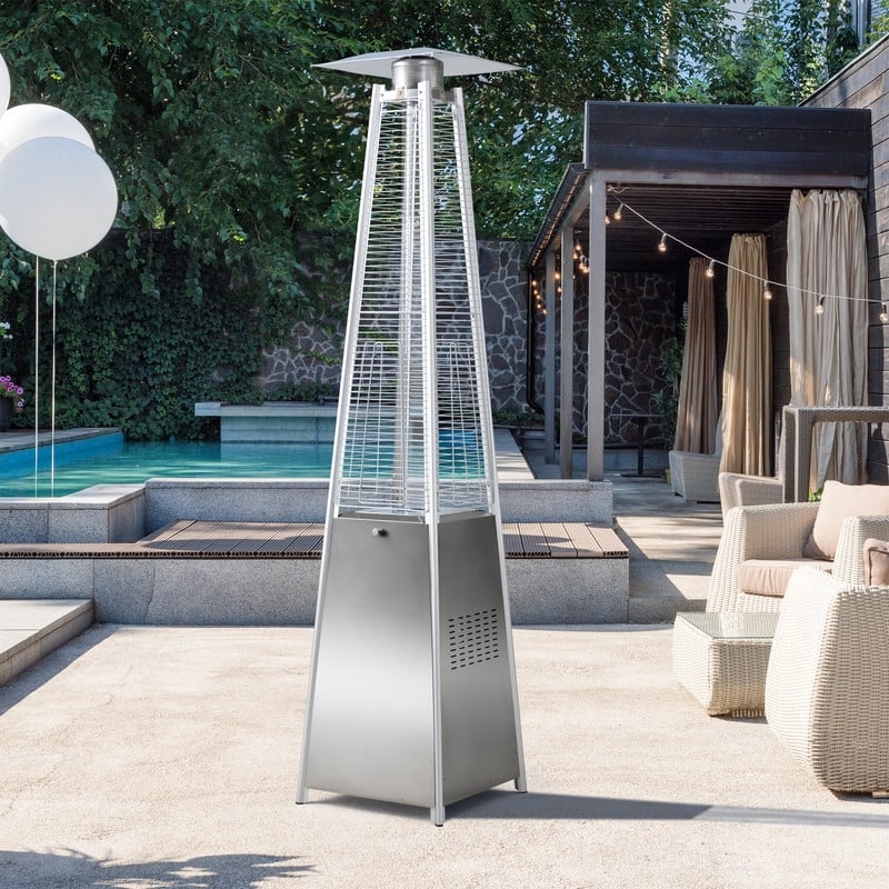 Pamapic 42,000 BTU Outdoor Pyramid Flame Patio Heater with Cover, Wheels