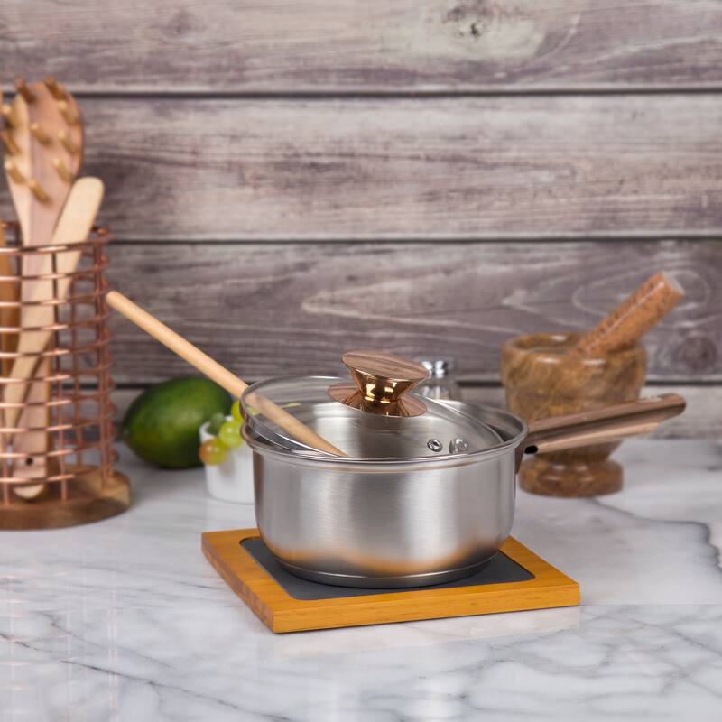 Creative Home Pine Wood 7.5" Square Trivet with Slate Insert