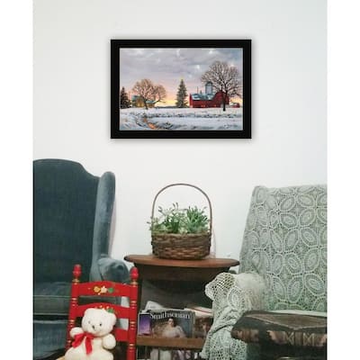 TrendyDecor4U Farmhouse "Morning Calls" Framed Print Wall Art by Bonnie Mohr - Red, Brown, Blue, Earth Tones