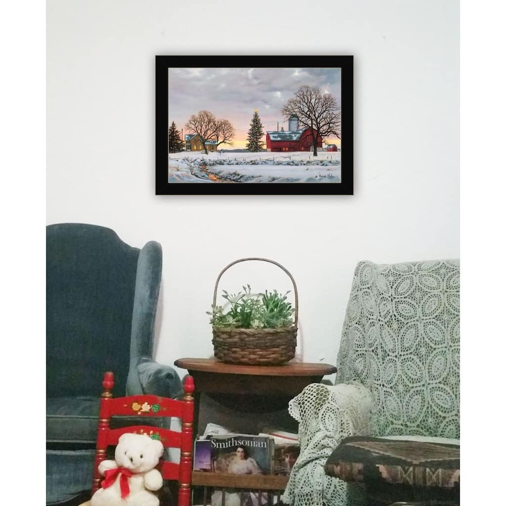 TrendyDecor4U Farmhouse "Morning Calls" Framed Print Wall Art by Bonnie Mohr - Red, Brown, Blue, Earth Tones