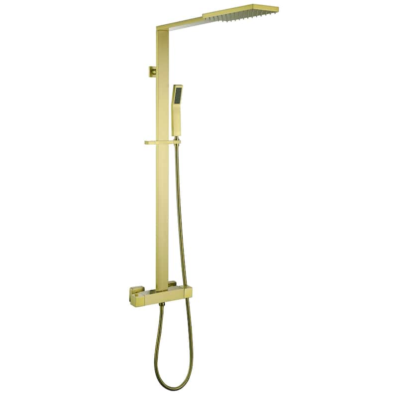 9.84" x 4.33" Rectangle Rainfall Thermostatic Wall Mount Brushed Gold Showerheads Shower Set - 9.84 " x 4.33 "