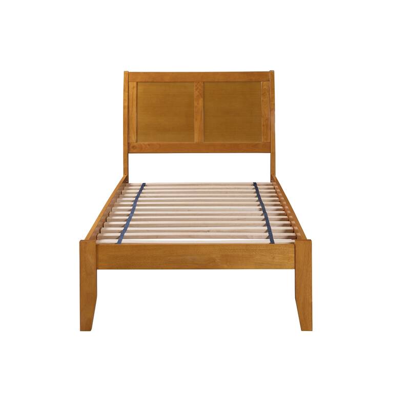 King Platform Bed Walnut Finish - Modern Sleigh Style Bed Frame with Open Footboard