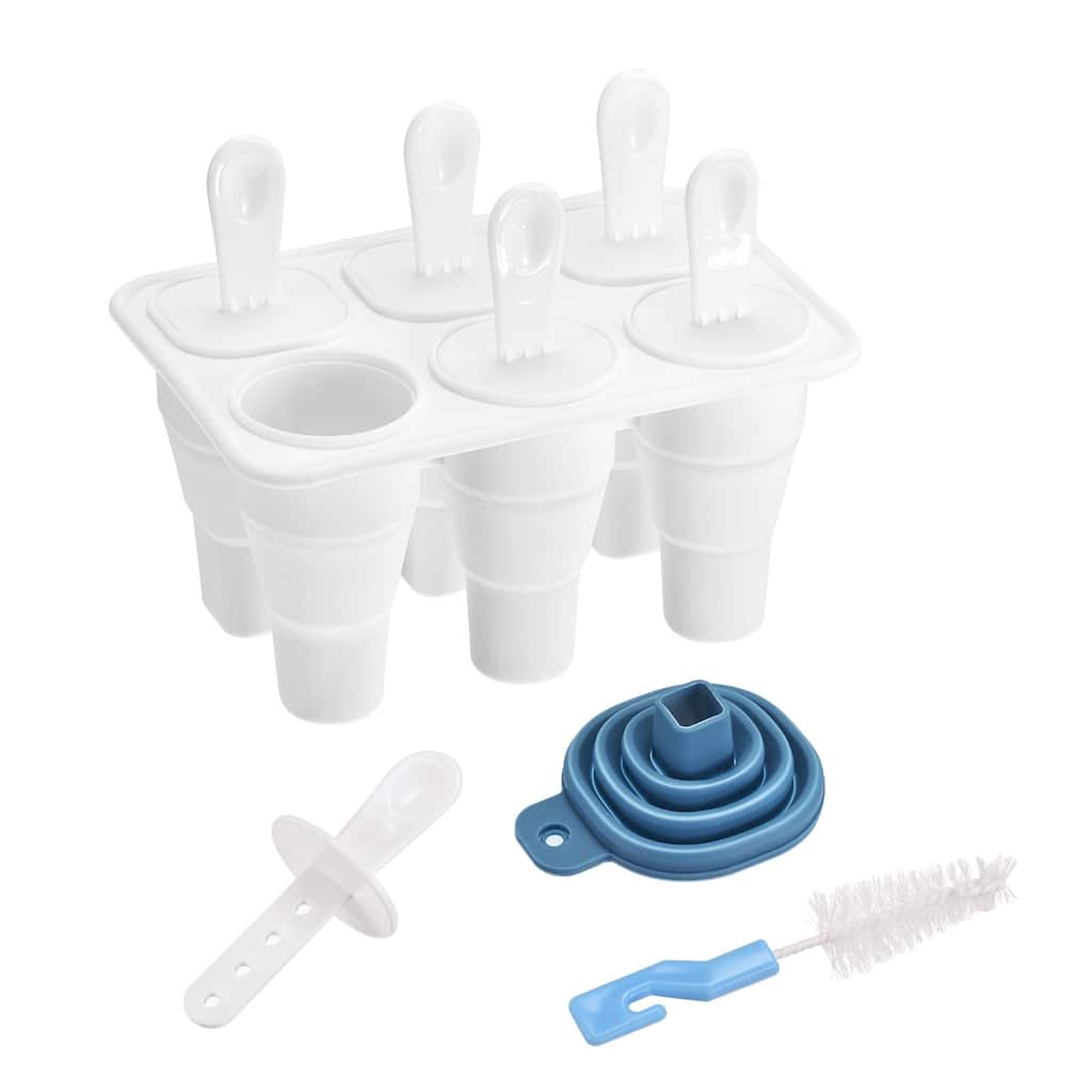 Collapsible Ice Pops Molds 6Pcs, Ice Cube Trays with Funnel and Brush - White