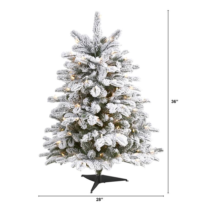 3’ Pre-Lit Flocked North Carolina Fir Artificial Christmas Tree, Clear Lights - 3 Foot