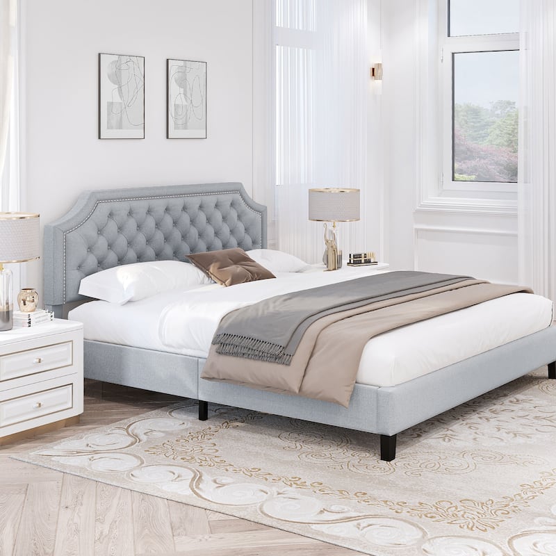 Moasis Upholstered Tufted Bed Frame with Adjustable Height Headboard (Full/Queen/King)