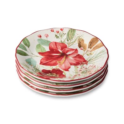 Certifed International Winter Blooms Set of 4 Dessert/Salad Plates 9" Assorted Designs - 8.5 L x 8.5 W x 1 H