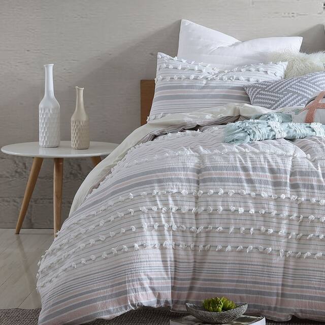 Anahita 100% Cotton Clipped Dot Stripe Jacquard 5-Piece Bedding Comforter Set