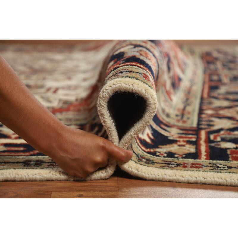 Geometric Ivory Heriz Serapi Indian Area Rug Handmade Wool Carpet - 8'0" x 9'9"