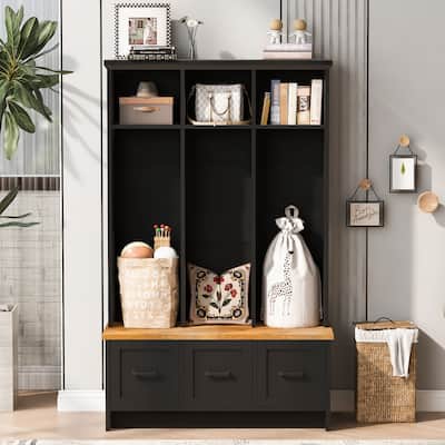 Modern Hall Tree with Entryway Bench, 3 Shelves and Drawers, 40.2" Wide Hall Tree with Storage Bench
