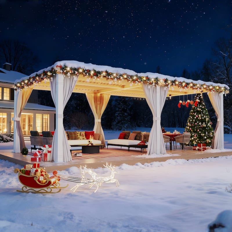 Outdoor Louvered Pergola with Optional Winter Cover – Adjustable Hardtop Gazebo, Steel Frame