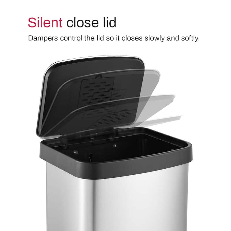 Innovaze 14.5 Gal./55 Liter Rectangle Step-On Stainless Steel Trash Can for Kitchen