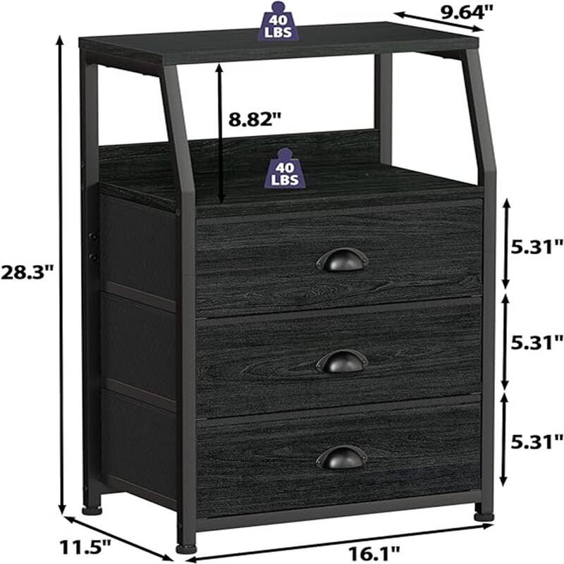 Small Nightstand with 3 Fabric Storage Drawers