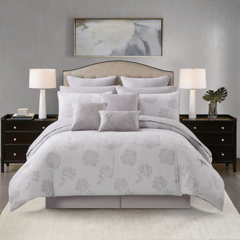 Nanshing Blair 13 Piece Floral Glam Comforter Set - Grey - California King