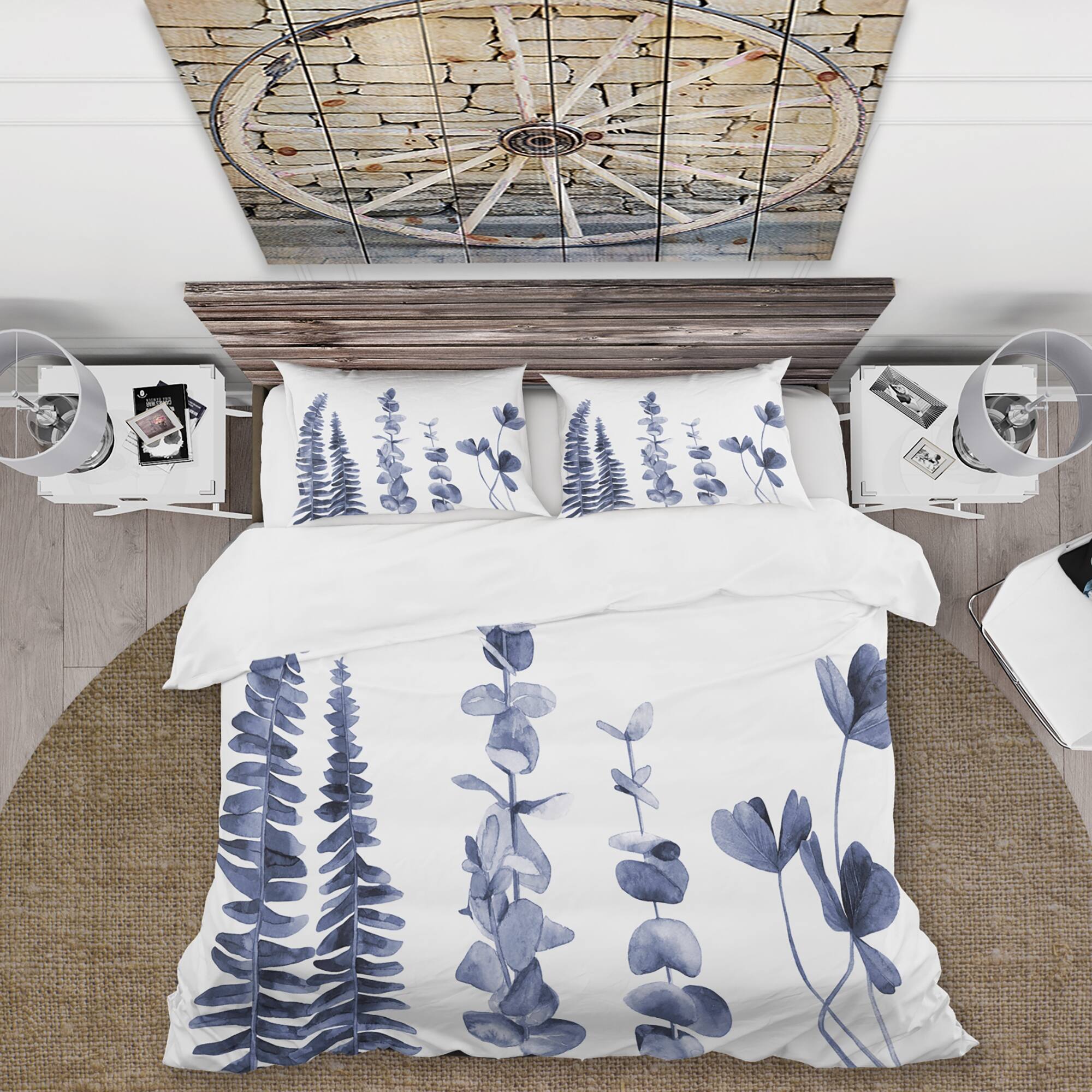 Designart 'Navy Blue Eucalyptus I' Traditional Duvet Cover Comforter