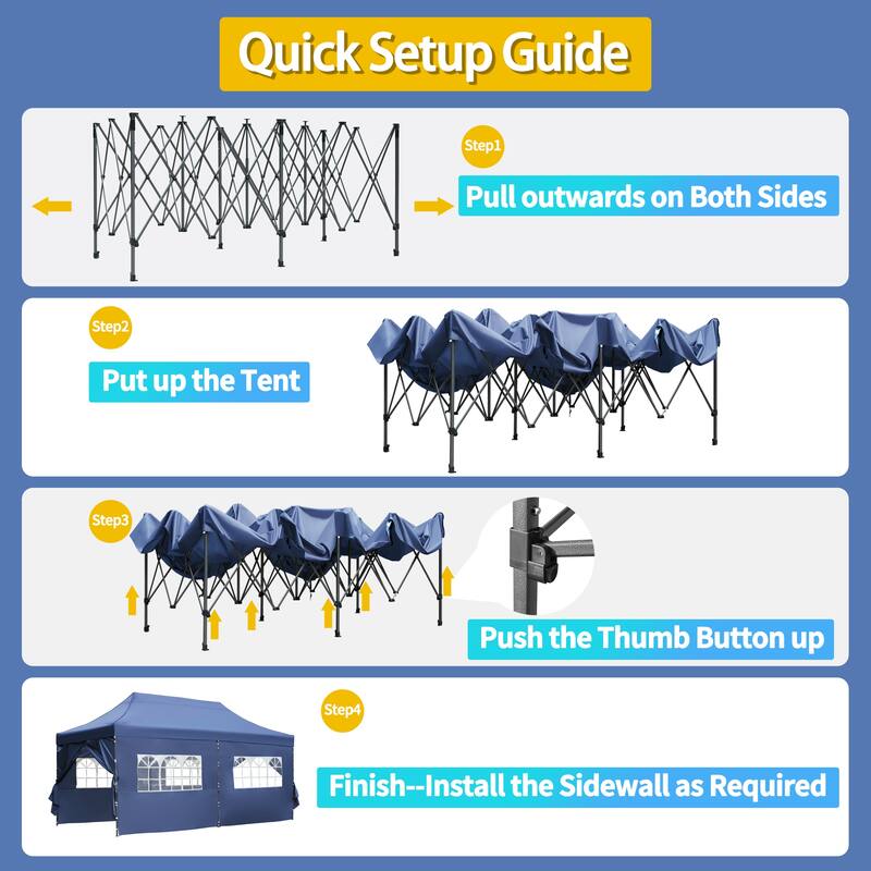 10x20ft Adjustable Height Pop Up Canopy Tent with 6 Sidewalls, UV and Waterproof Protection & Roller Bag