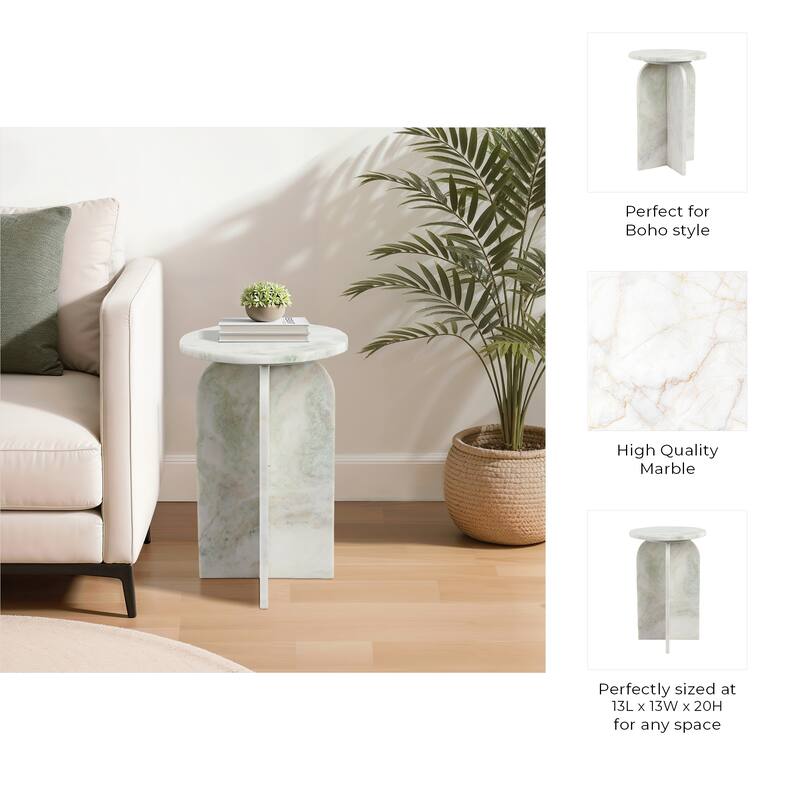 Marble Accent Table Modern Sculptural Architectural Split-Base Design