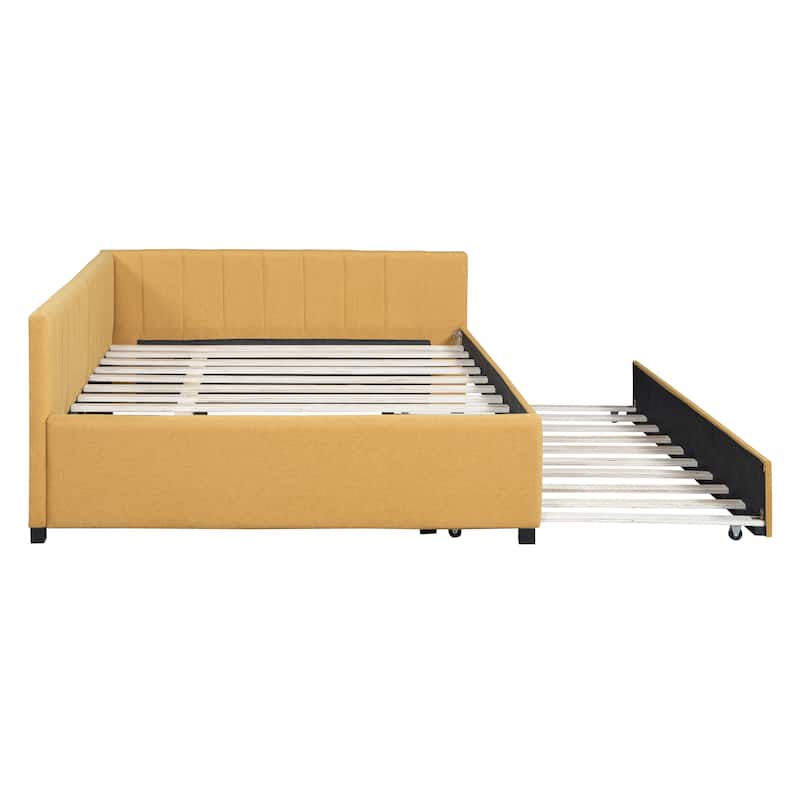 Modern Style Full Size Linen Upholstered Daybed with Trundle for Bedroom