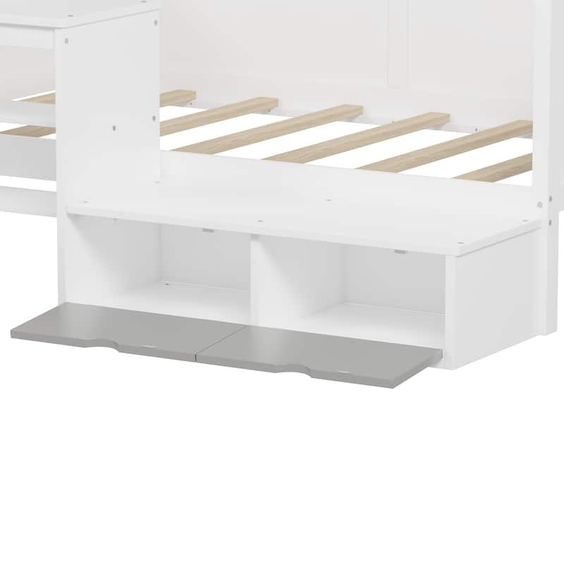 Twin Size Natural Wood Daybed with Study Desk & Storage (350lb Capacity)