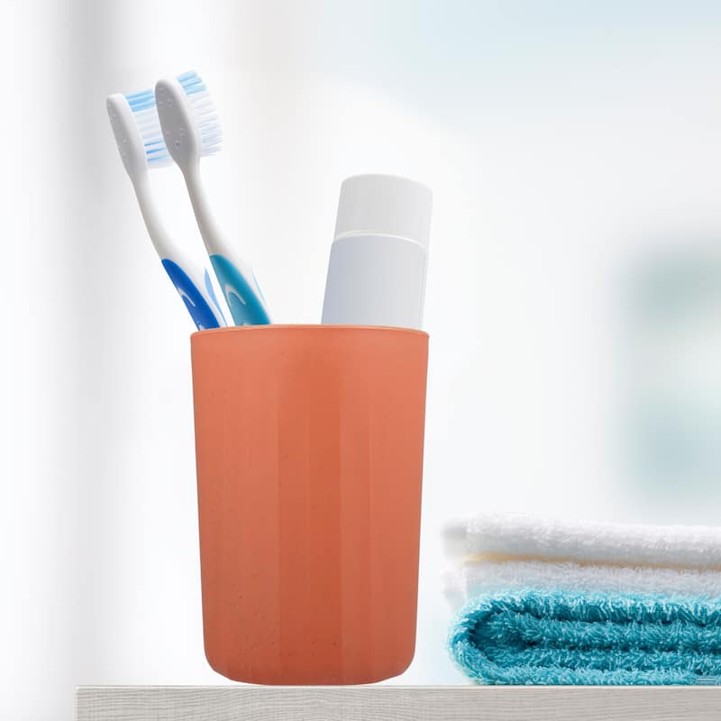 1Pc Bathroom Tumbler with Smooth Lines Wheat Straw Cup Orange 4.09"x2.80"