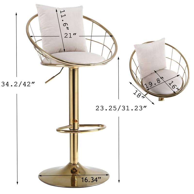 velvet bar chair, pure gold plated, 360 degree rotation, adjustable height,Suitable for dinning room and barset of 2