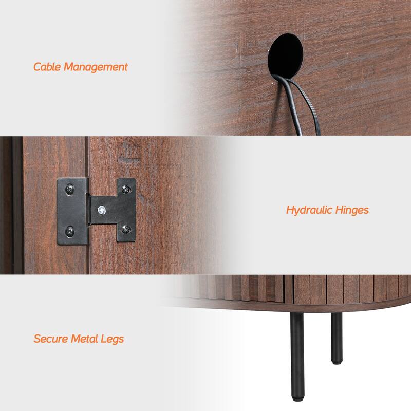 WAMPAT 64.4" Fluted TV Stand,Wood Entertainment Center for TVs Up to 70 inches