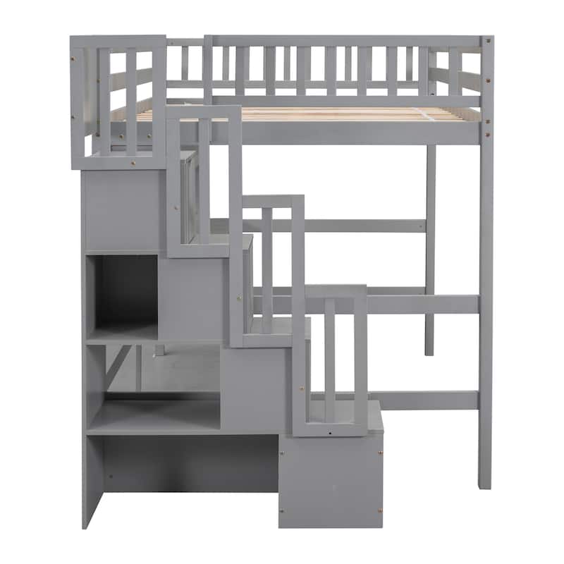 Full Size Loft Bed with Desk and Shelves