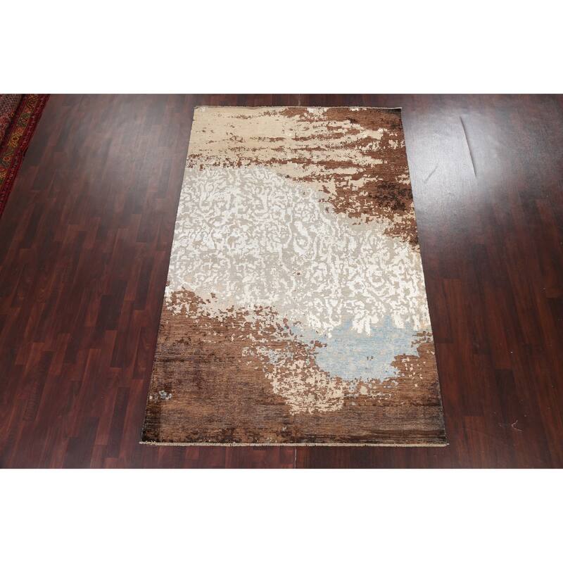 Modern Vegetable Dye Wool/ Silk Abstract Area Rug Hand-knotted Carpet - 6'3" x 9'8"