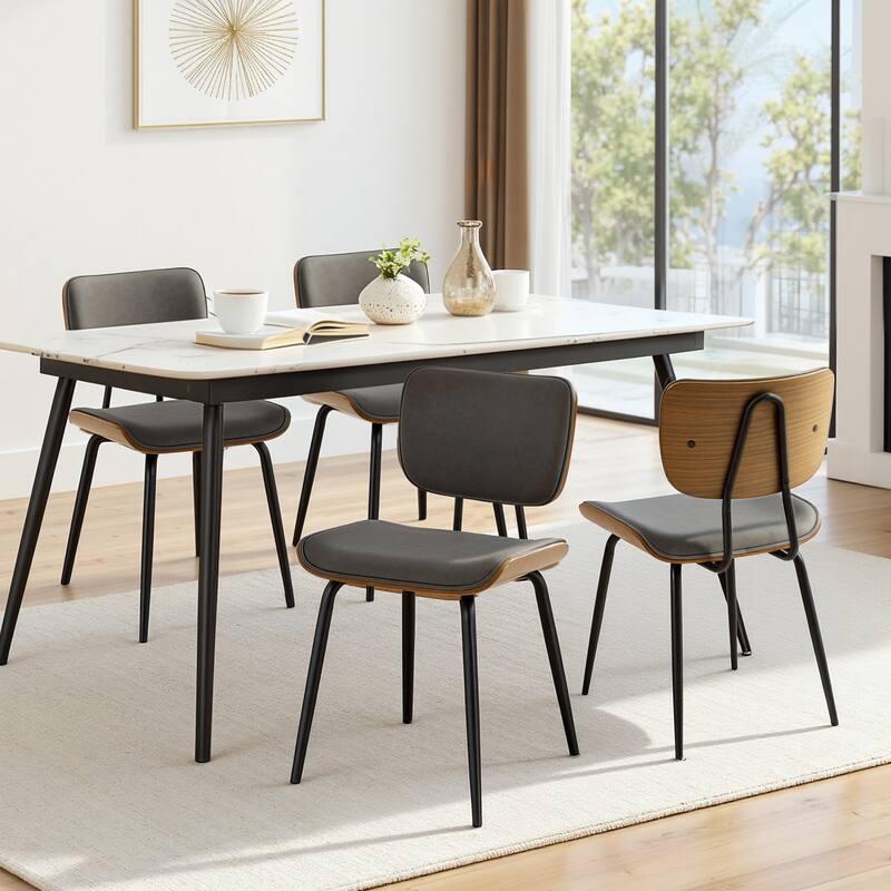 Faux Leather Upholstered Dining Chairs Set of 2/4 - 33.5"H x 19.3"W x 23"D - Set of 4 - Grey-PU back
