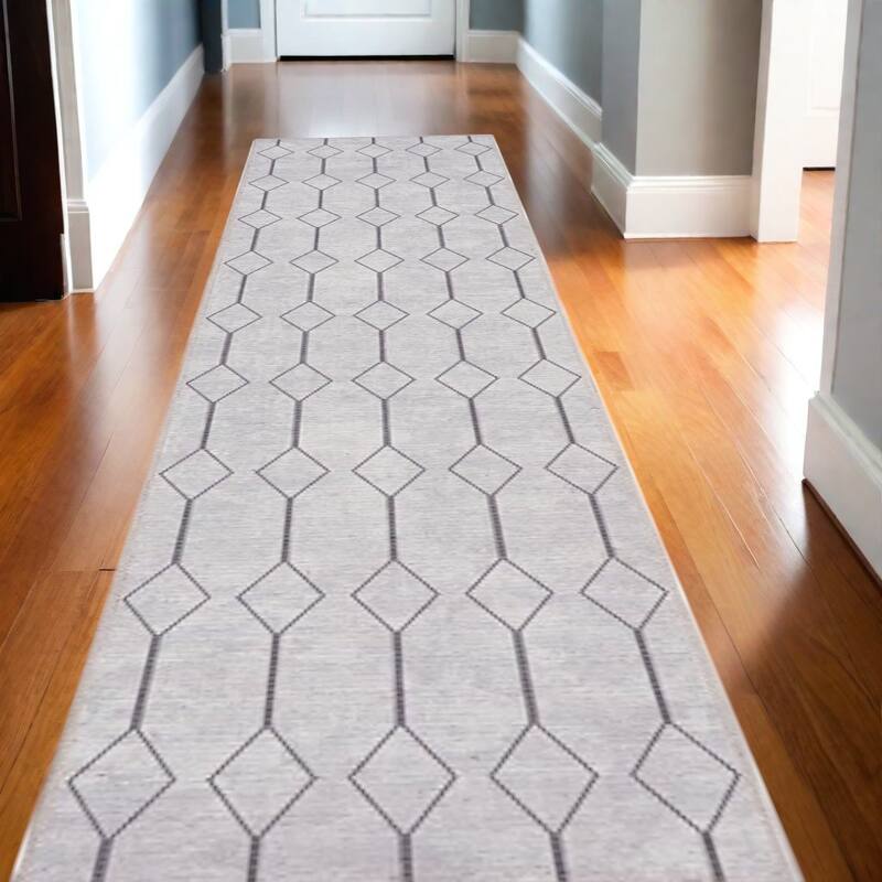 HomeRoots 10' Runner Cream Geometric Power Loom Washable Runner Rug - 120' X '26' X '0.28 - Cream - 120' X '26' X '0.28 - Runner