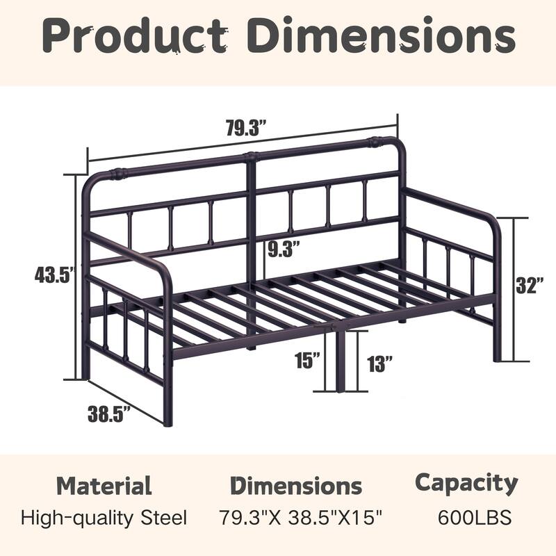 Metal Twin Daybed Frame, 2-in-1 Space-Saving Sofa Bed for Living Room, Guest Room