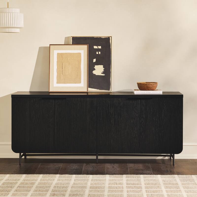 Middlebrook Minimal Fluted Four-Door Buffet Sideboard - Black