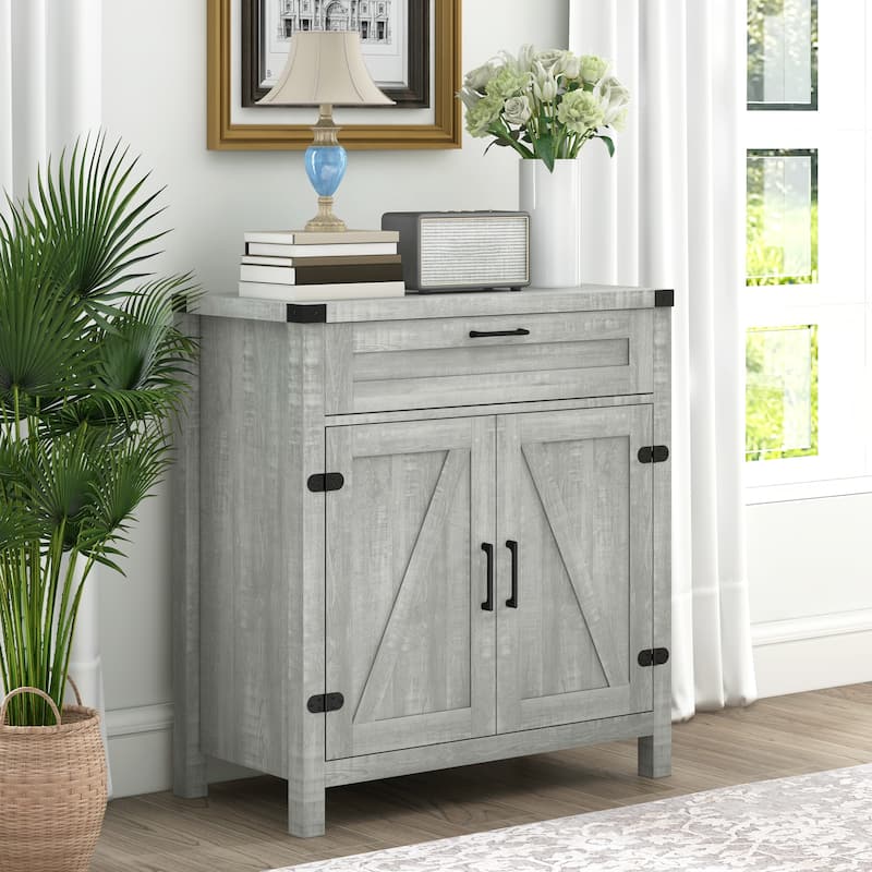 Farmhouse Buffet Cabinet with 2 Barn Doors, Drawer and Adjustable Shelf for Kitchen