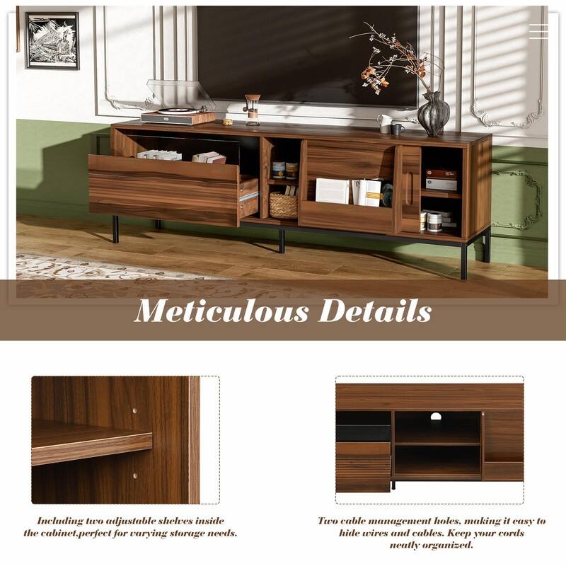 70.8'' Modern TV Stand for TVs up to 75", Entertainment Center with Storage, Sliding Doors