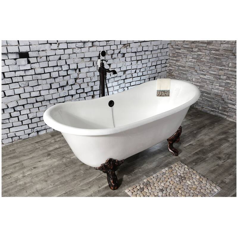 Kingston Brass Aqua Eden 67" Clawfoot Cast Iron Soaking Tub with