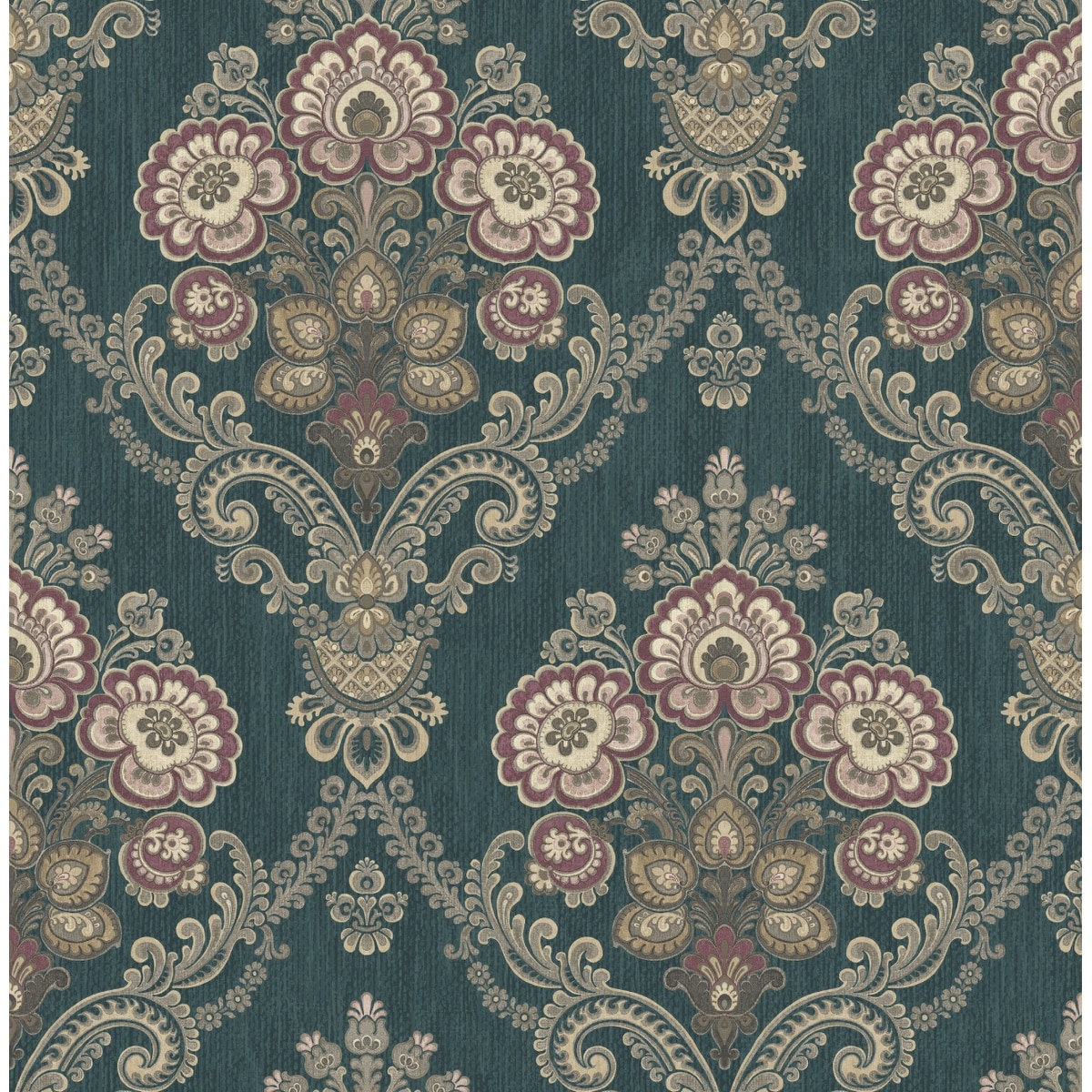 Seabrook Designs Caspien Bouquet Damask Unpasted Wallpaper
